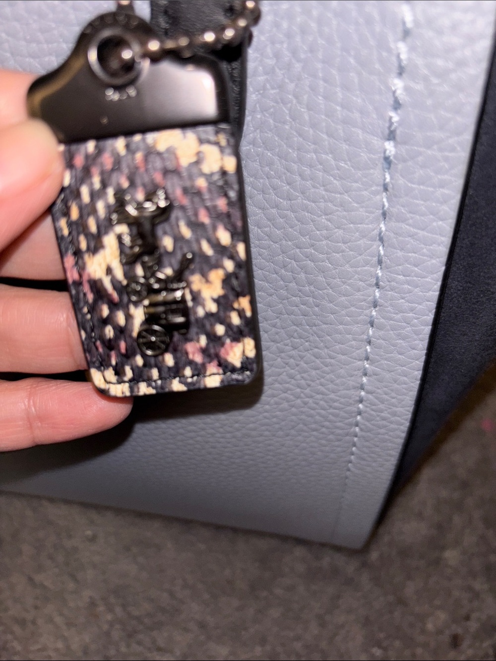 Coach Leather Top-Handle Tote in Light Blue and Dark Blue - Picture 3 of 16